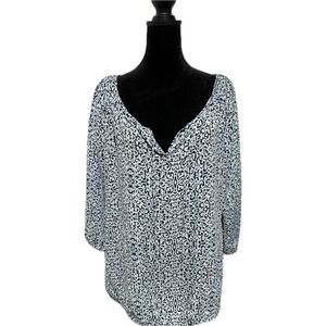 Laundry by Shelli Segal Blue Blouse 3/4 Sleeve All-over‎ Print Size L